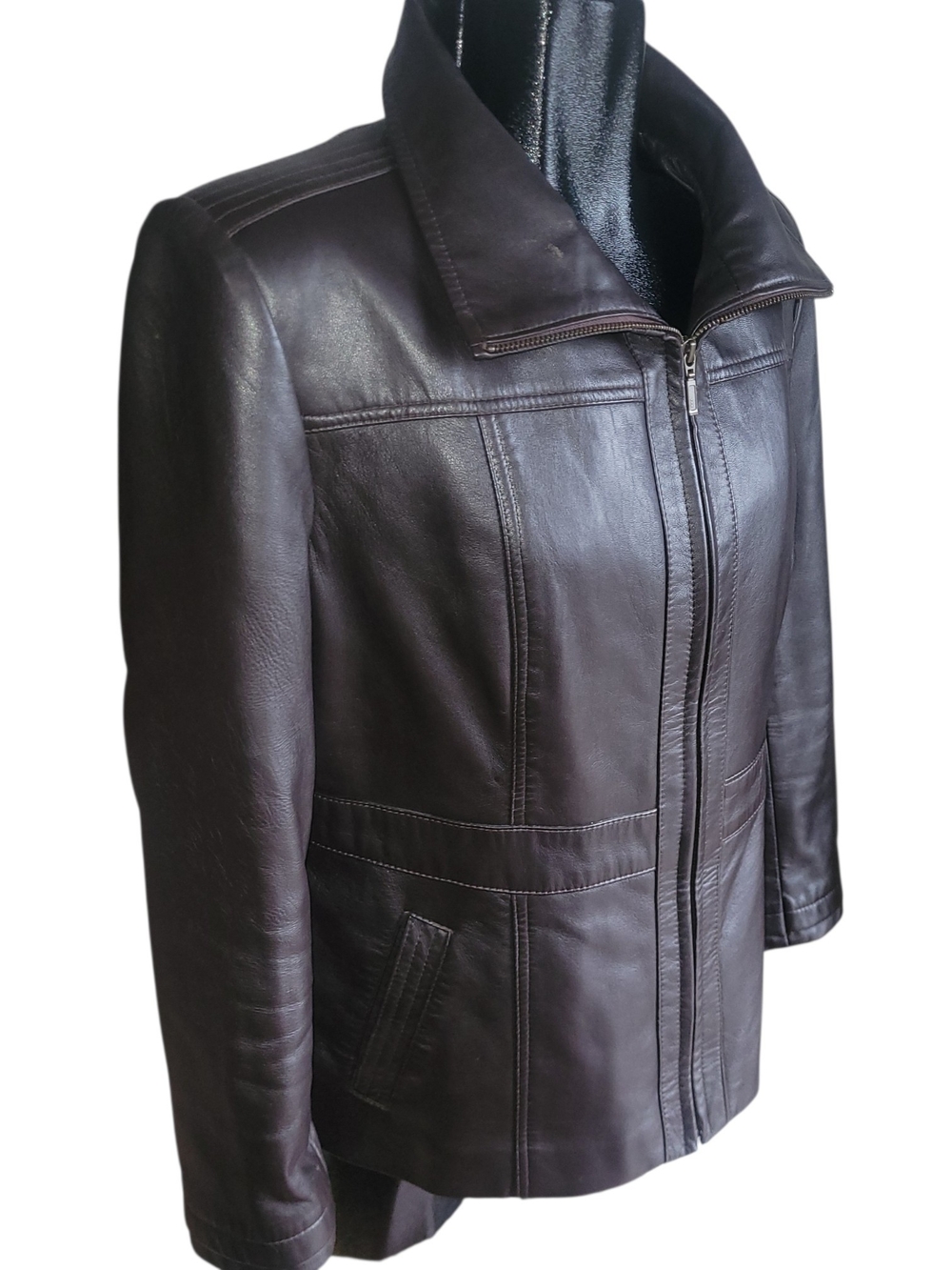 A&S Selections Women's Dark Brown Leather Zip-Front Jacket Size XL - Picture 3 of 7